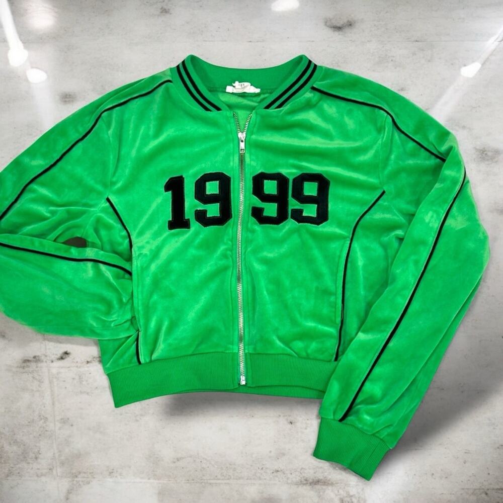 Y2K 1999 Velour Crop Refuge Athletics Jersey Zipper Jacket Small - Picture 4 of 13